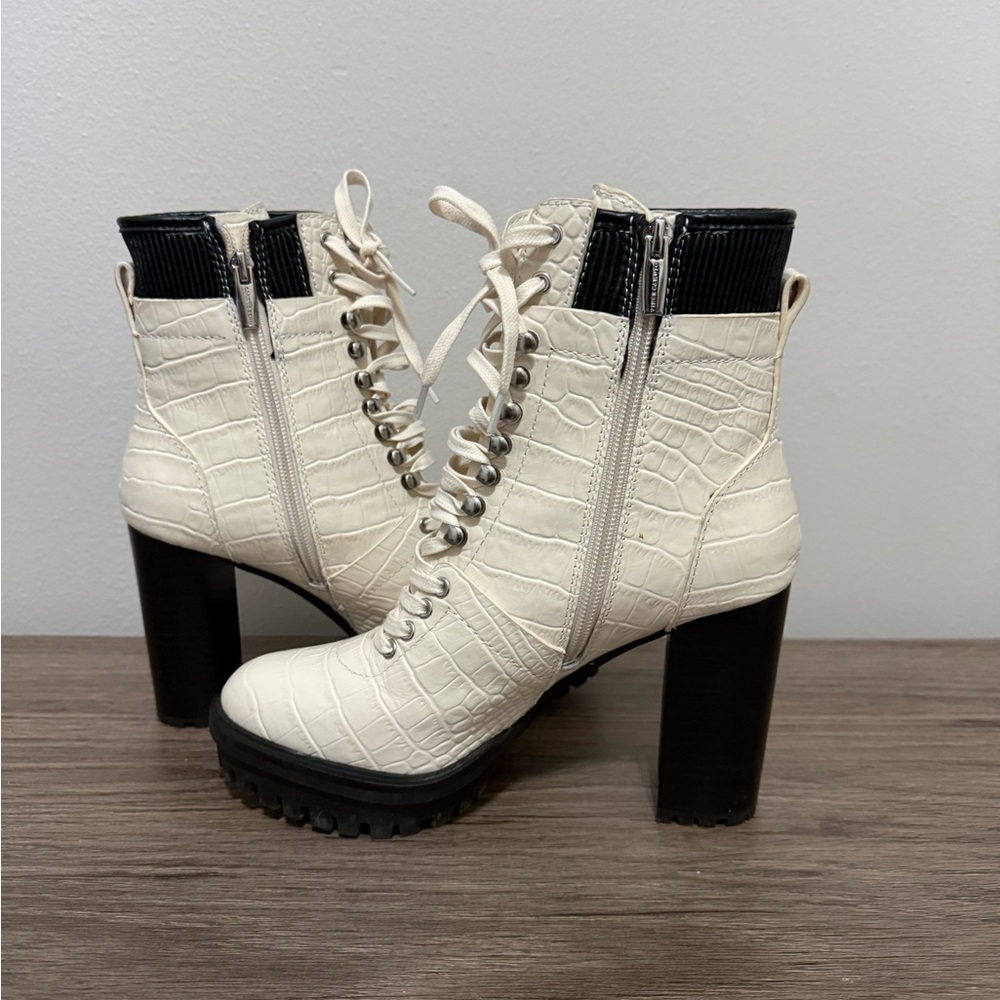 Vince Camuto White and Black Lace Up Boots